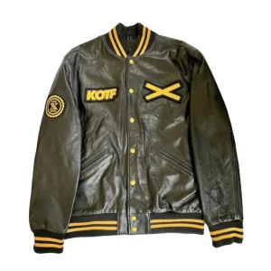 The weeknd xo real leather black yellow bomber varsity jacket 1
