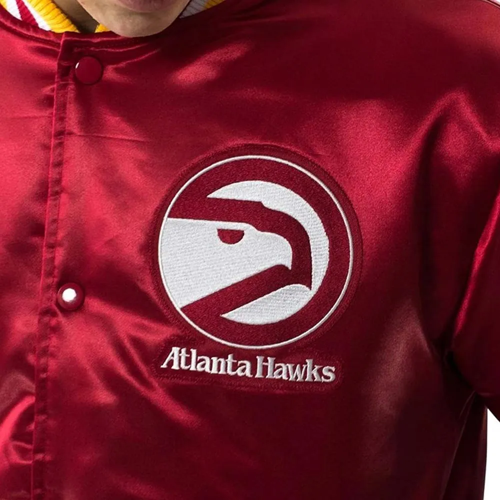 Throwback atlanta hawks red satin varsity jacket