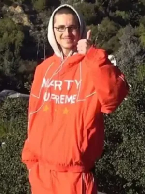Timothee chalamet marty supreme orange jacket