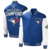 Toronto blue jays 3x world series champions full snap varsity jacket blue white 1