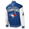 Toronto blue jays 3x world series champions full snap varsity jacket blue white 2 1
