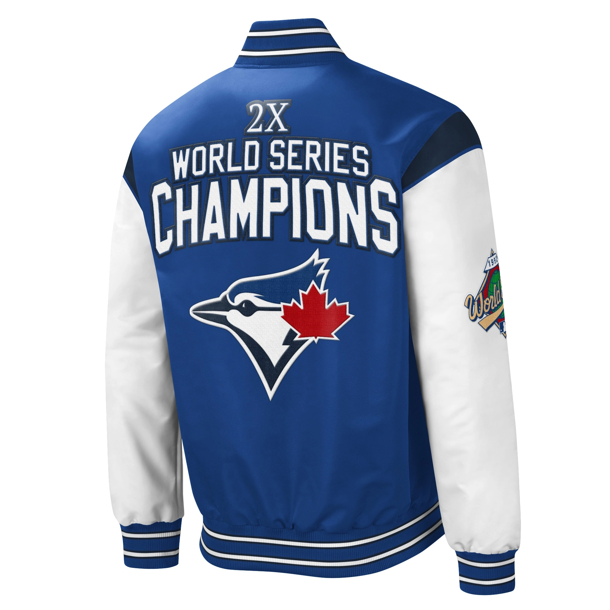Toronto blue jays 3x world series champions full snap varsity jacket blue white 2 1
