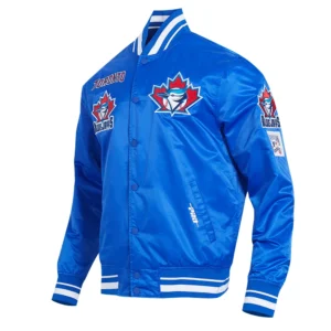 Toronto blue jays retro classic full snap satin varsity jacket blue 2