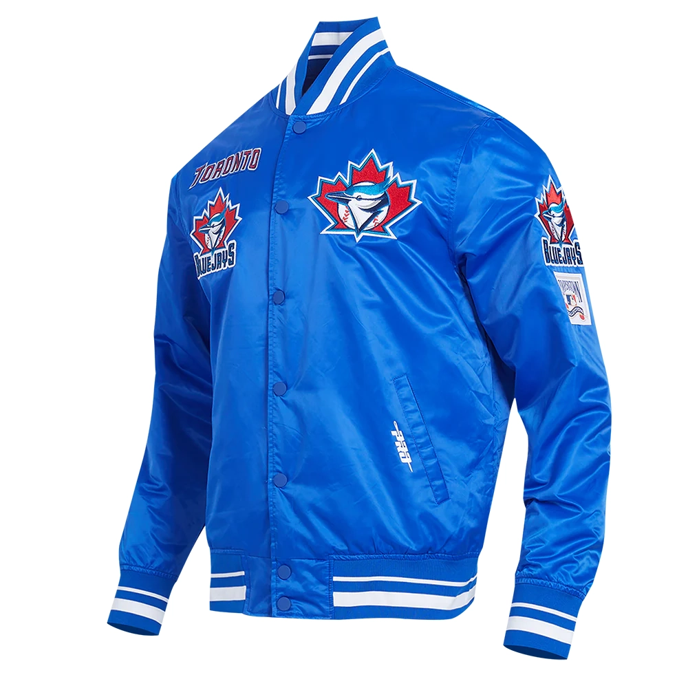 Toronto blue jays retro classic full snap satin varsity jacket blue 2