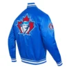 Toronto blue jays retro classic full snap satin varsity jacket blue 3