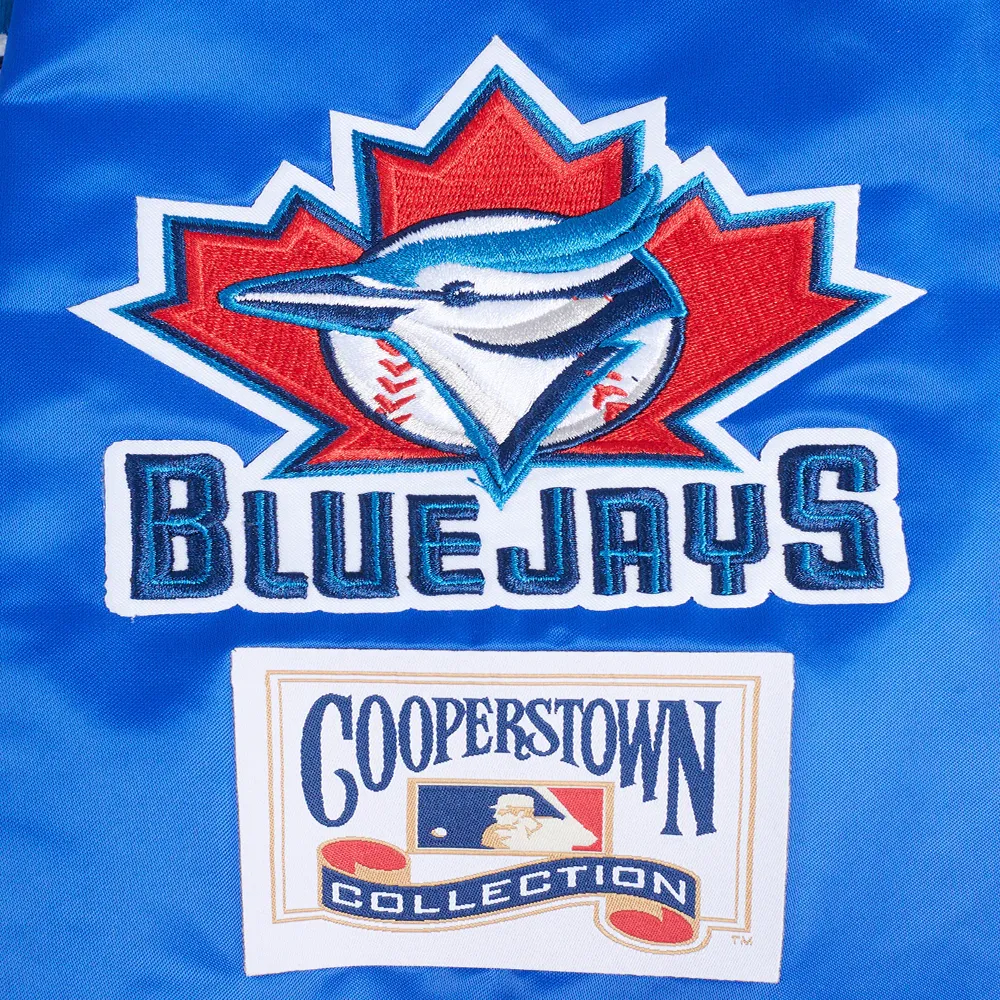 Toronto blue jays retro classic full snap satin varsity jacket blue 8