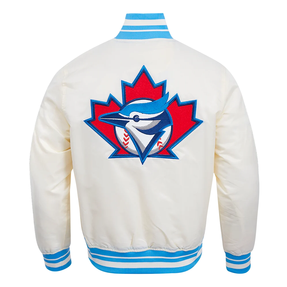 Toronto blue jays retro classic full snap satin varsity jacket cream 4