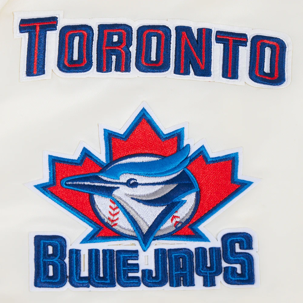 Toronto blue jays retro classic full snap satin varsity jacket cream 6