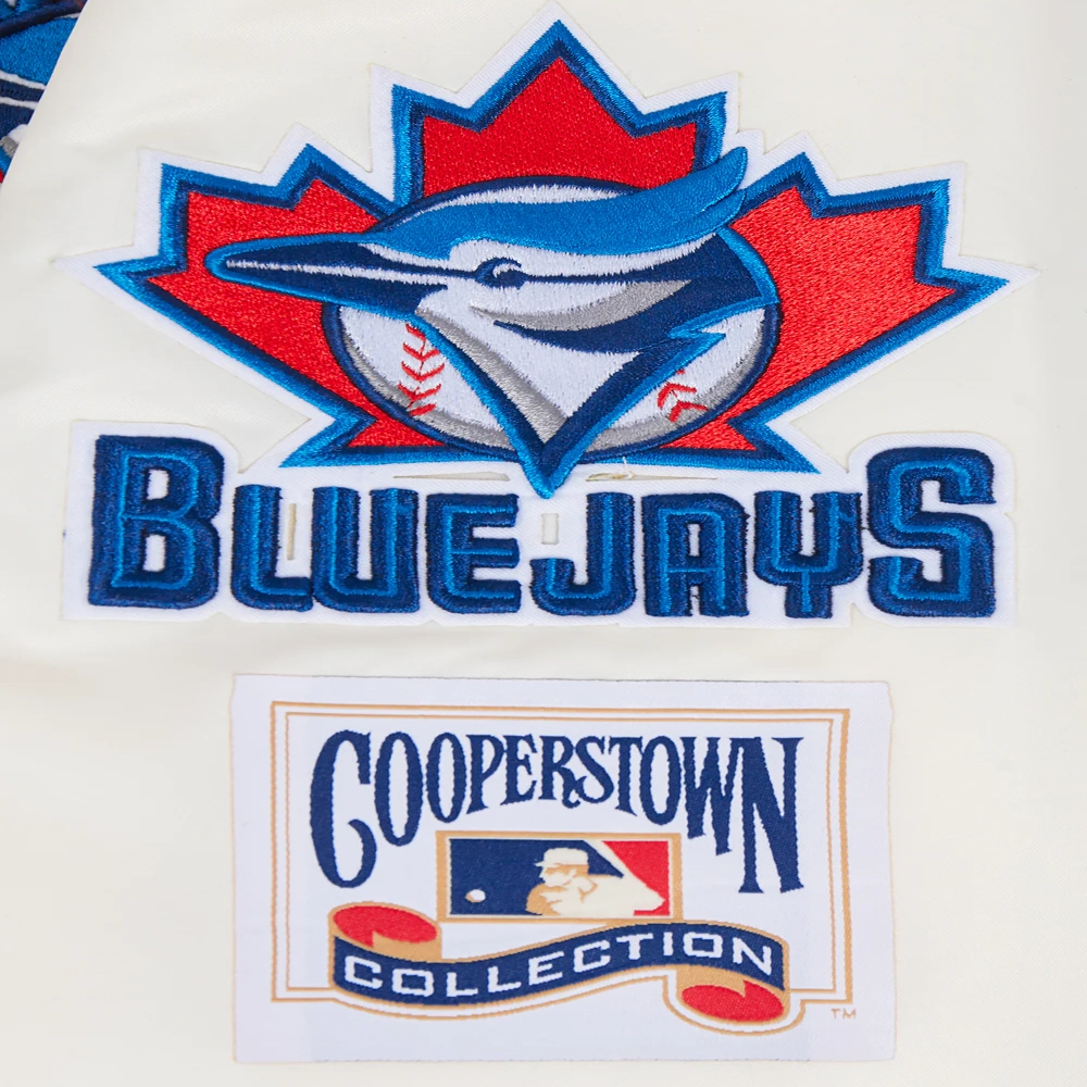 Toronto blue jays retro classic full snap satin varsity jacket cream 8