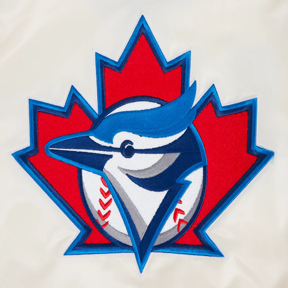 Toronto blue jays retro classic full snap satin varsity jacket cream 9