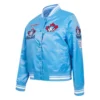 Toronto blue jays retro classic womens full snap satin varsity jacket blue 2