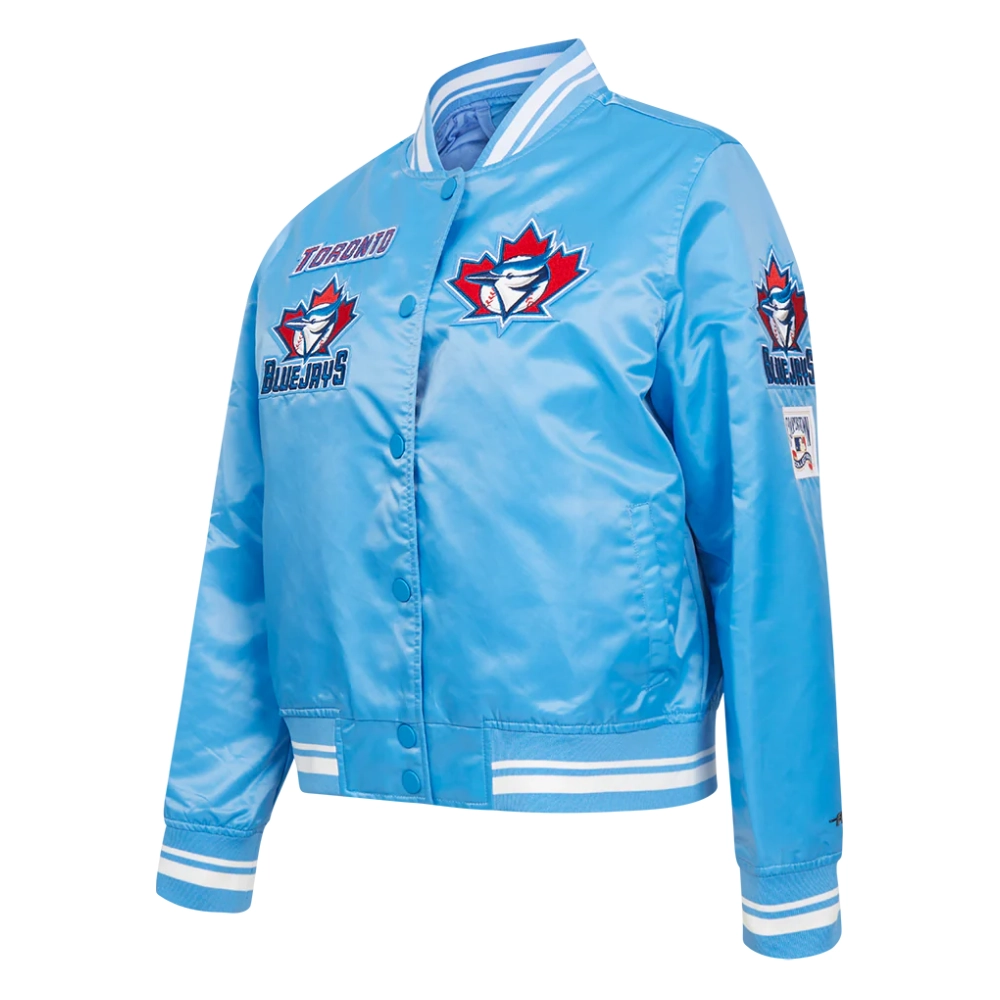 Toronto blue jays retro classic womens full snap satin varsity jacket blue 2
