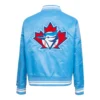 Toronto blue jays retro classic womens full snap satin varsity jacket blue 4