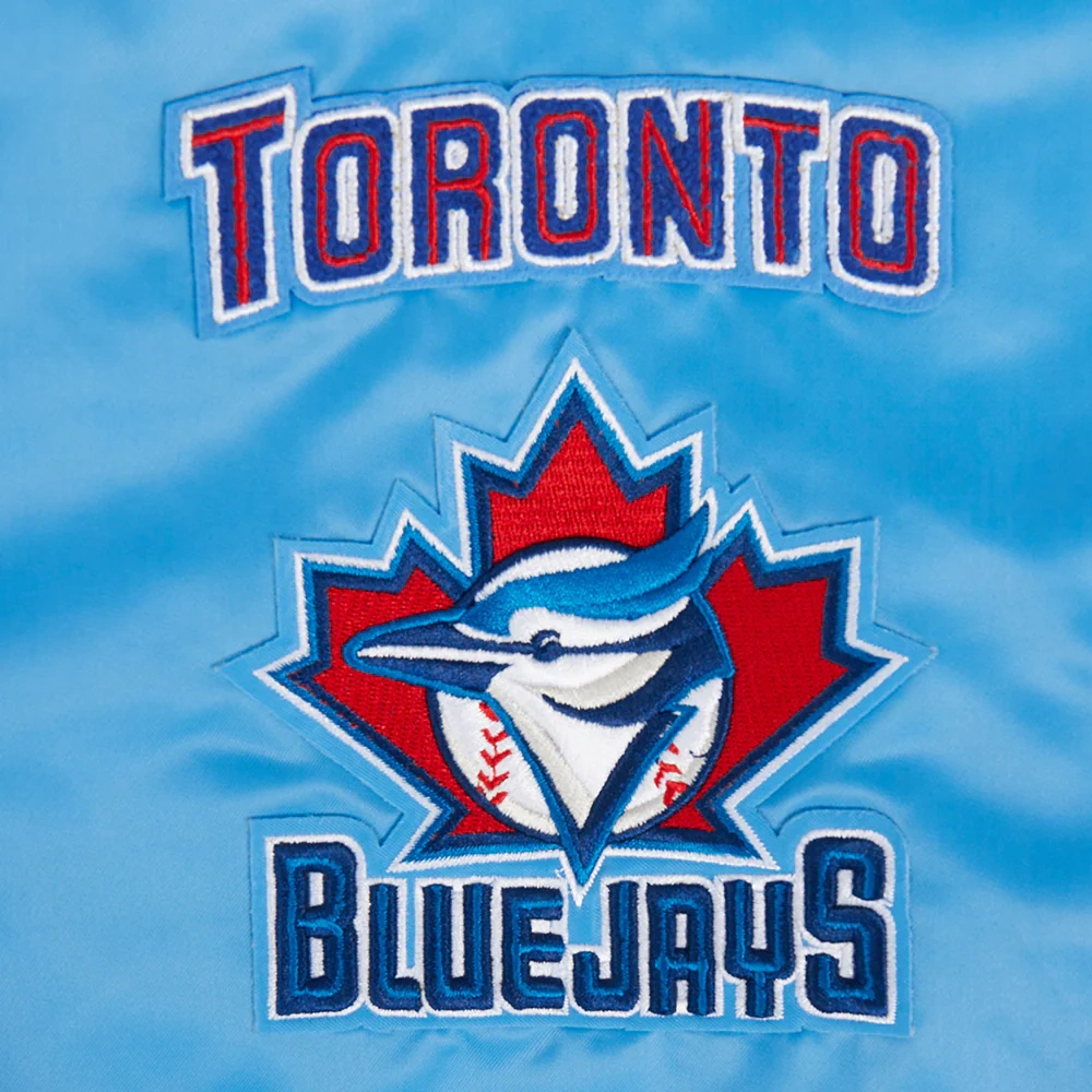 Toronto blue jays retro classic womens full snap satin varsity jacket blue 5