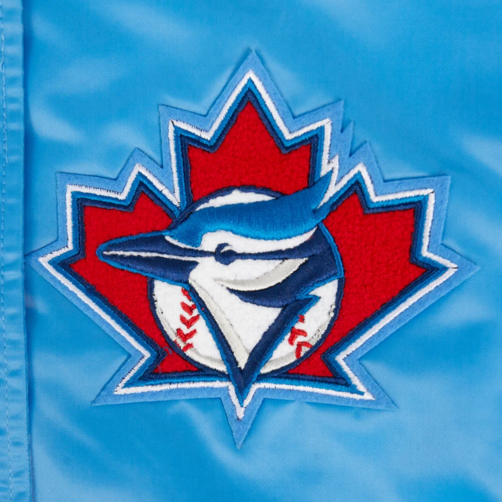Toronto blue jays retro classic womens full snap satin varsity jacket blue 6