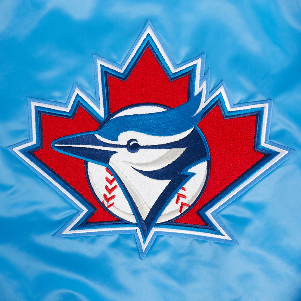 Toronto blue jays retro classic womens full snap satin varsity jacket blue 7