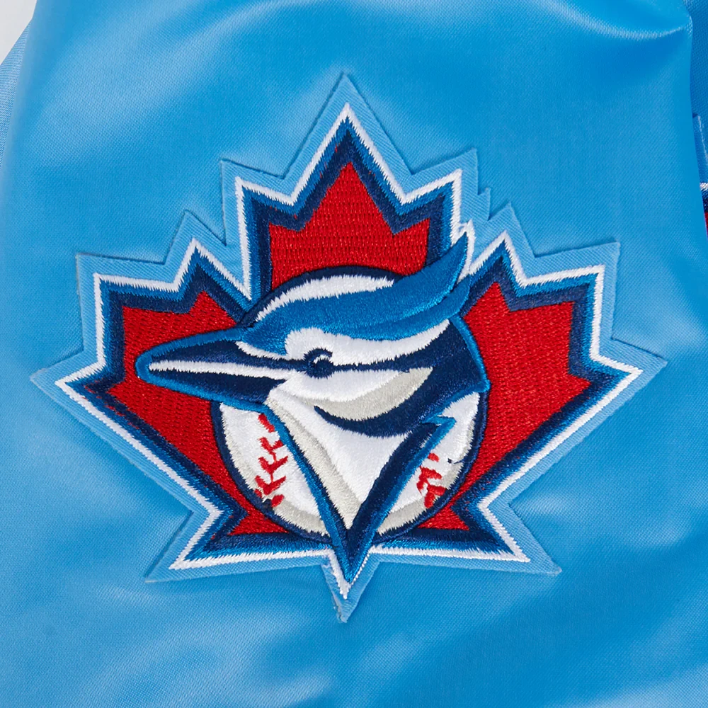 Toronto blue jays retro classic womens full snap satin varsity jacket blue 8
