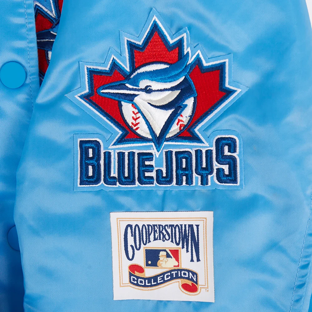 Toronto blue jays retro classic womens full snap satin varsity jacket blue 9