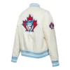 Toronto blue jays retro classic womens full snap satin varsity jacket cream 3
