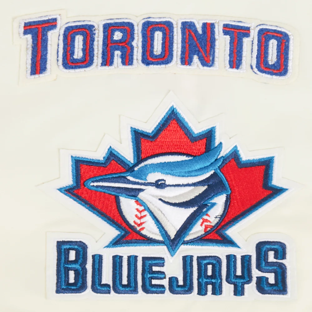 Toronto blue jays retro classic womens full snap satin varsity jacket cream 5