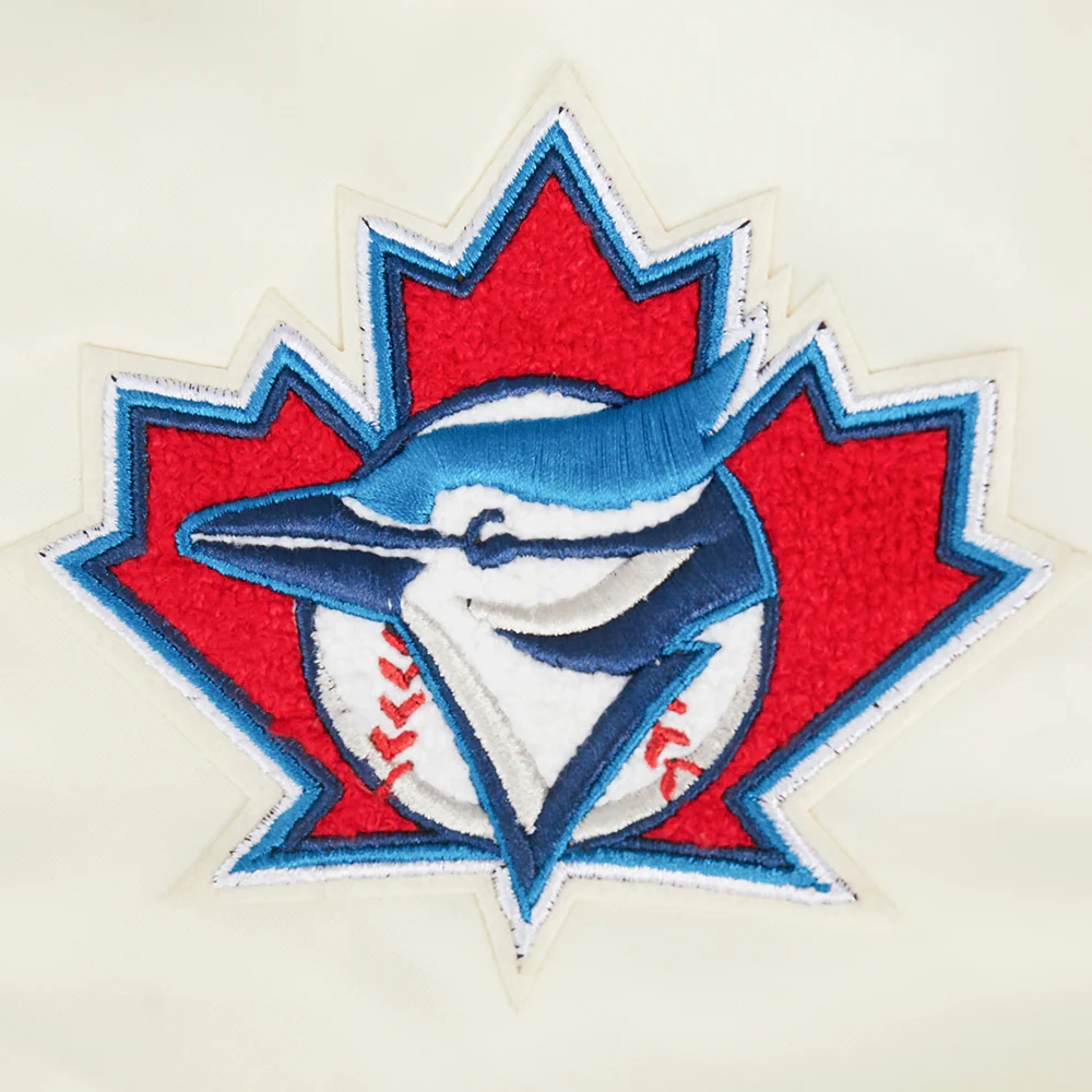 Toronto blue jays retro classic womens full snap satin varsity jacket cream 6