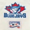 Toronto blue jays retro classic womens full snap satin varsity jacket cream 7