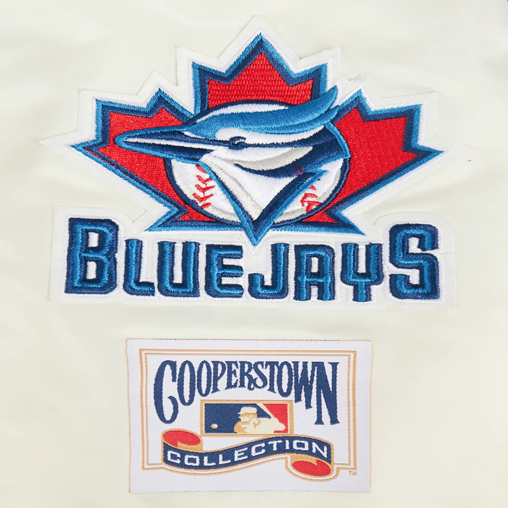 Toronto blue jays retro classic womens full snap satin varsity jacket cream 7