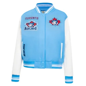 Toronto blue jays retro classic womens wool leather varsity jacket blue white 1