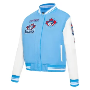 Toronto blue jays retro classic womens wool leather varsity jacket blue white 2