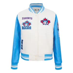 Toronto blue jays retro classic womens wool leather varsity jacket white blue 1