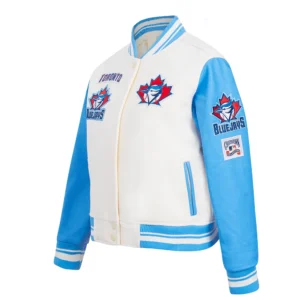 Toronto blue jays retro classic womens wool leather varsity jacket white blue 2