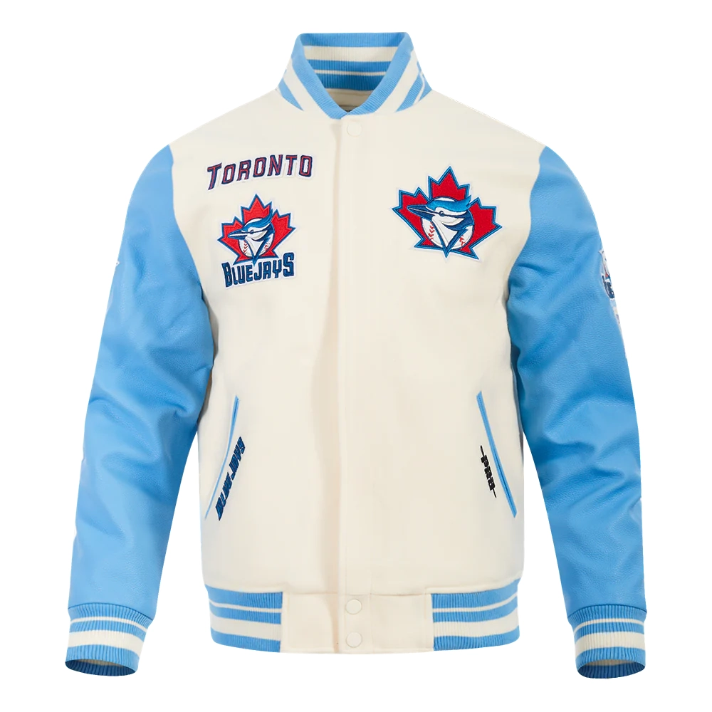 Toronto blue jays retro classic wool leather varsity jacket white blue 1