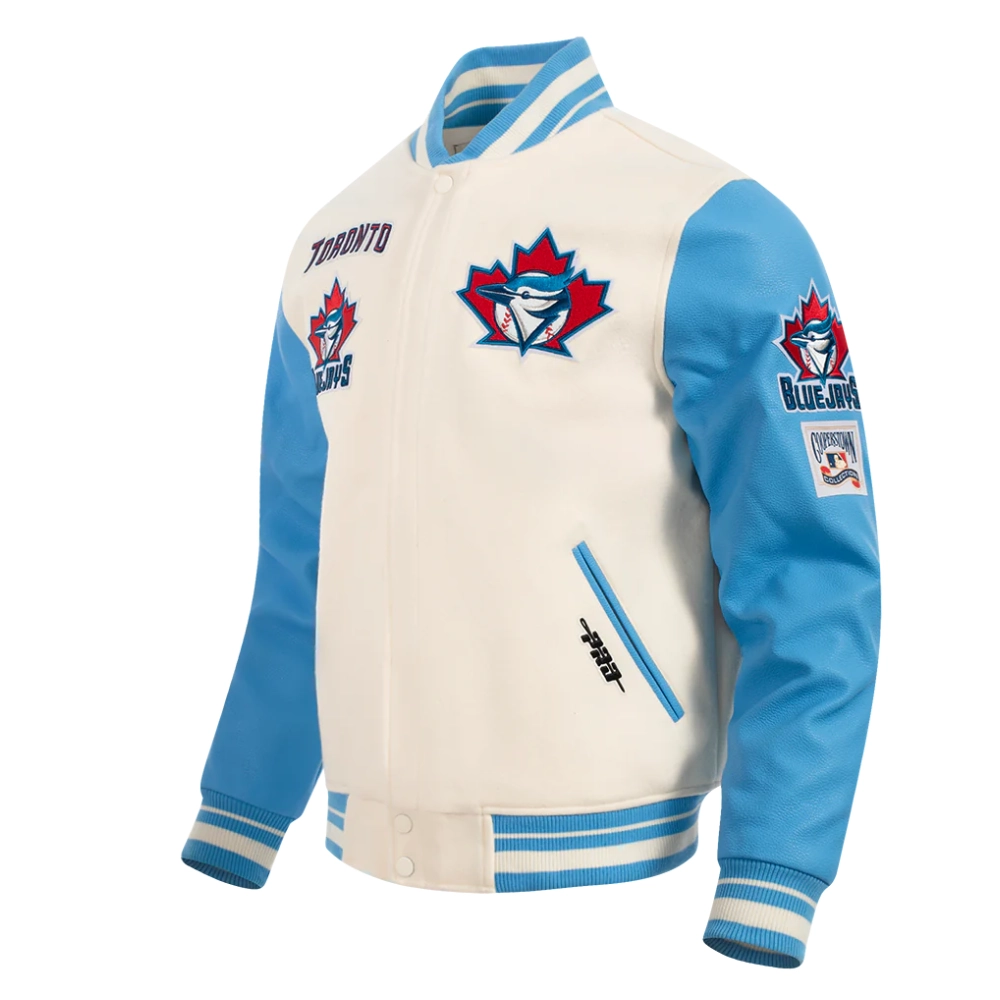Toronto blue jays retro classic wool leather varsity jacket white blue 2