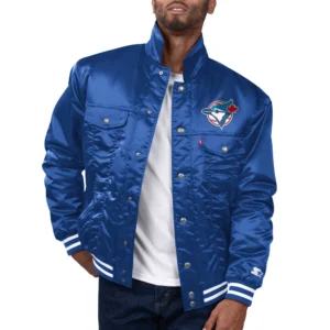 Toronto blue jays silver tab trucker varsity satin jacket blue 1