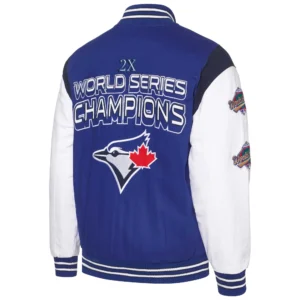Toronto blue jays strike zone full snap varsity jacket blue white 2 1