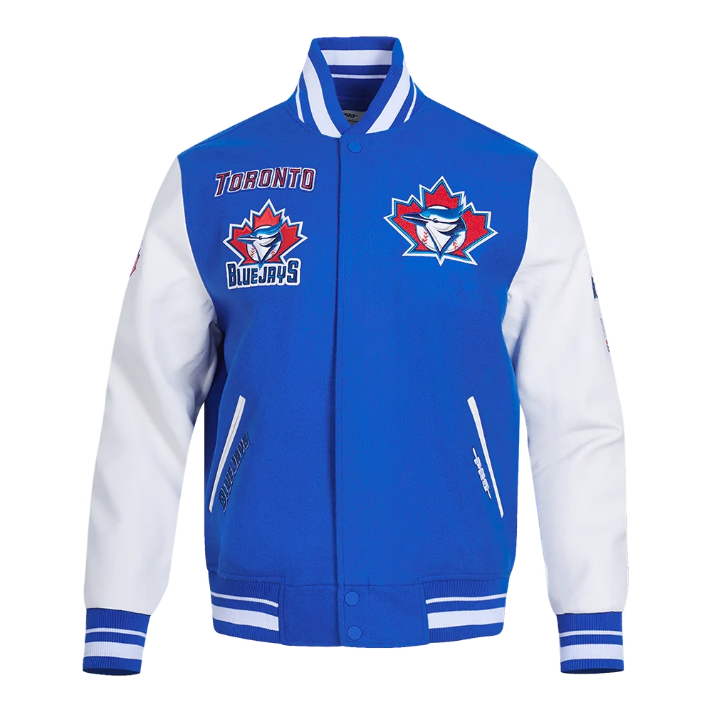 Toronto blue retro classic wool leather varsity jacket blue white 1