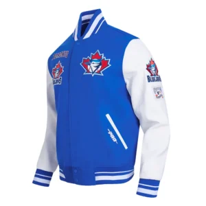 Toronto blue retro classic wool leather varsity jacket blue white 2