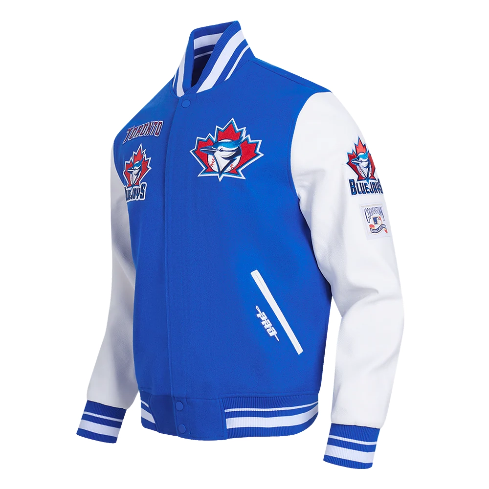 Toronto blue retro classic wool leather varsity jacket blue white 2
