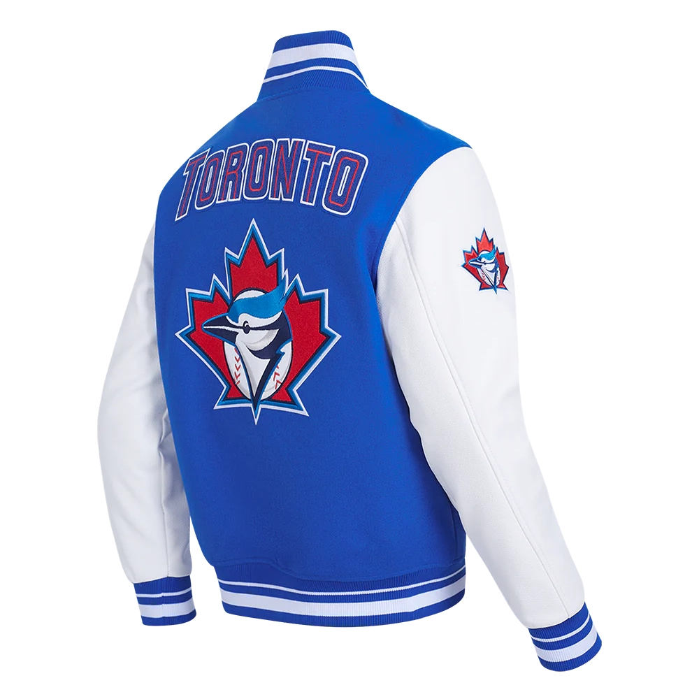 Toronto blue retro classic wool leather varsity jacket blue white 3