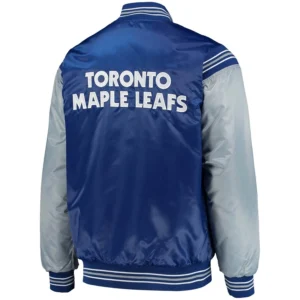 Toronto maple leafs enforcer full snap satin varsity jacket navygray 1