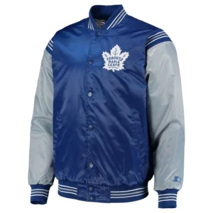 Toronto maple leafs enforcer full snap satin varsity jacket navygray 4