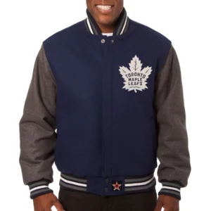 Toronto maple leafs handmade two tone wool varsity jacket black gray 1