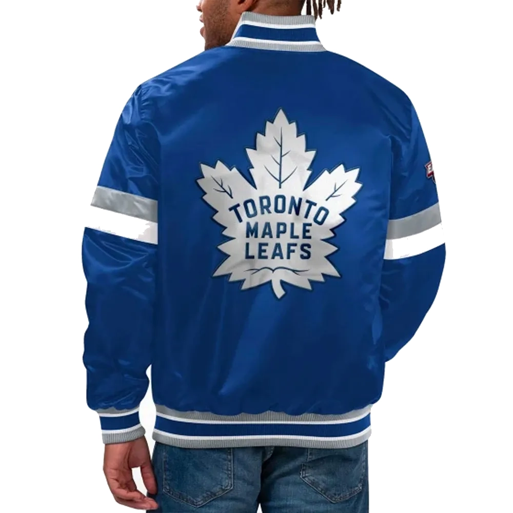 Toronto maple leafs home game satin varsity jacket blue