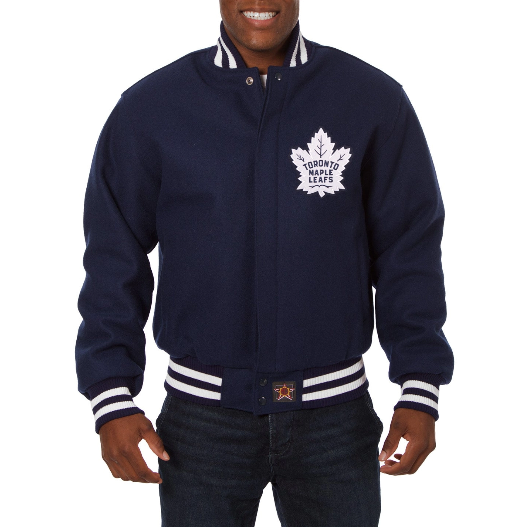 Toronto maple leafs one color wool varsity jacket navy 00 1