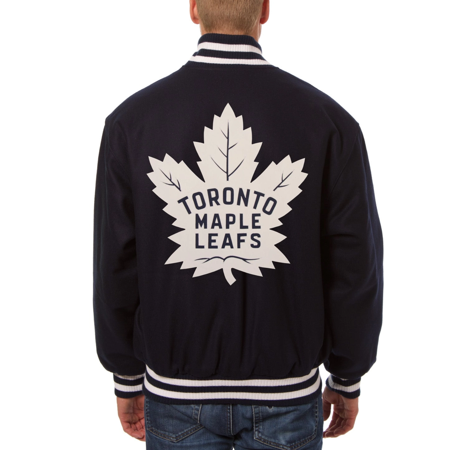 Toronto maple leafs one color wool varsity jacket navy 1 1