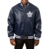 Toronto maple leafs real leather varsity jacket navy 1