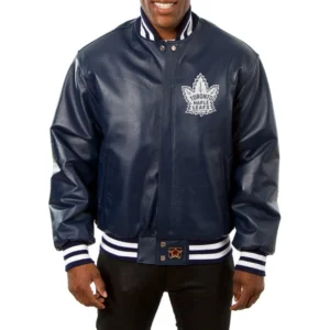 Toronto maple leafs real leather varsity jacket navy 1