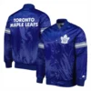 Toronto maple leafs starter pick and roll full snap satin varsity jacket blue 1