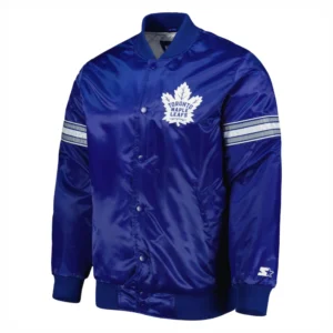 Toronto maple leafs starter pick and roll full snap satin varsity jacket blue 2