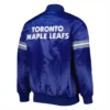 Toronto maple leafs starter pick and roll full snap satin varsity jacket blue 3